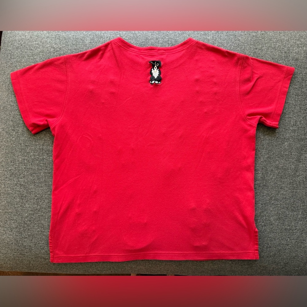 Bechamel Womens Cotton T-Shirt Red Short Sleeve Dog Embroidered Sz Petite Large - Picture 12 of 13